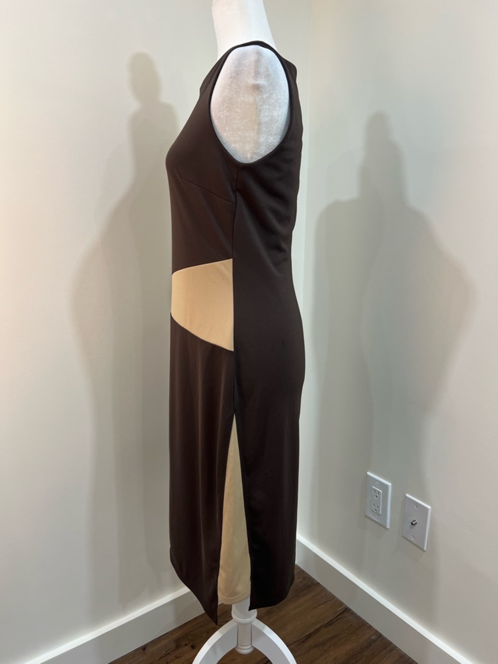 Express Brown Nude‎ Asymmetrical Dress Boat Neck Office Career size 10 - Picture 2 of 6